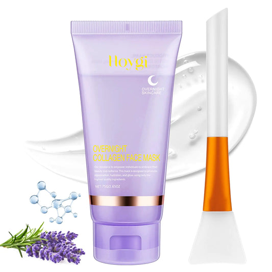 Overnight Collagen Booster Mask with Brush - Hydrolyzed Collagen Skin Firming Facial Mask - Hydrating & Anti-Aging Treatment (2.54 fl.oz)